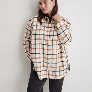 Madewell White and Orange Plaid Button-Down Shirt